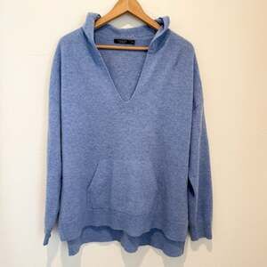 Lusso 100% Cashmere Pullover Hooded Pocket Cardigan Sweater Womens XL Blue